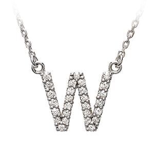 1/6 Cttw Diamond & 14k White Gold Block Initial Necklace, Letter W